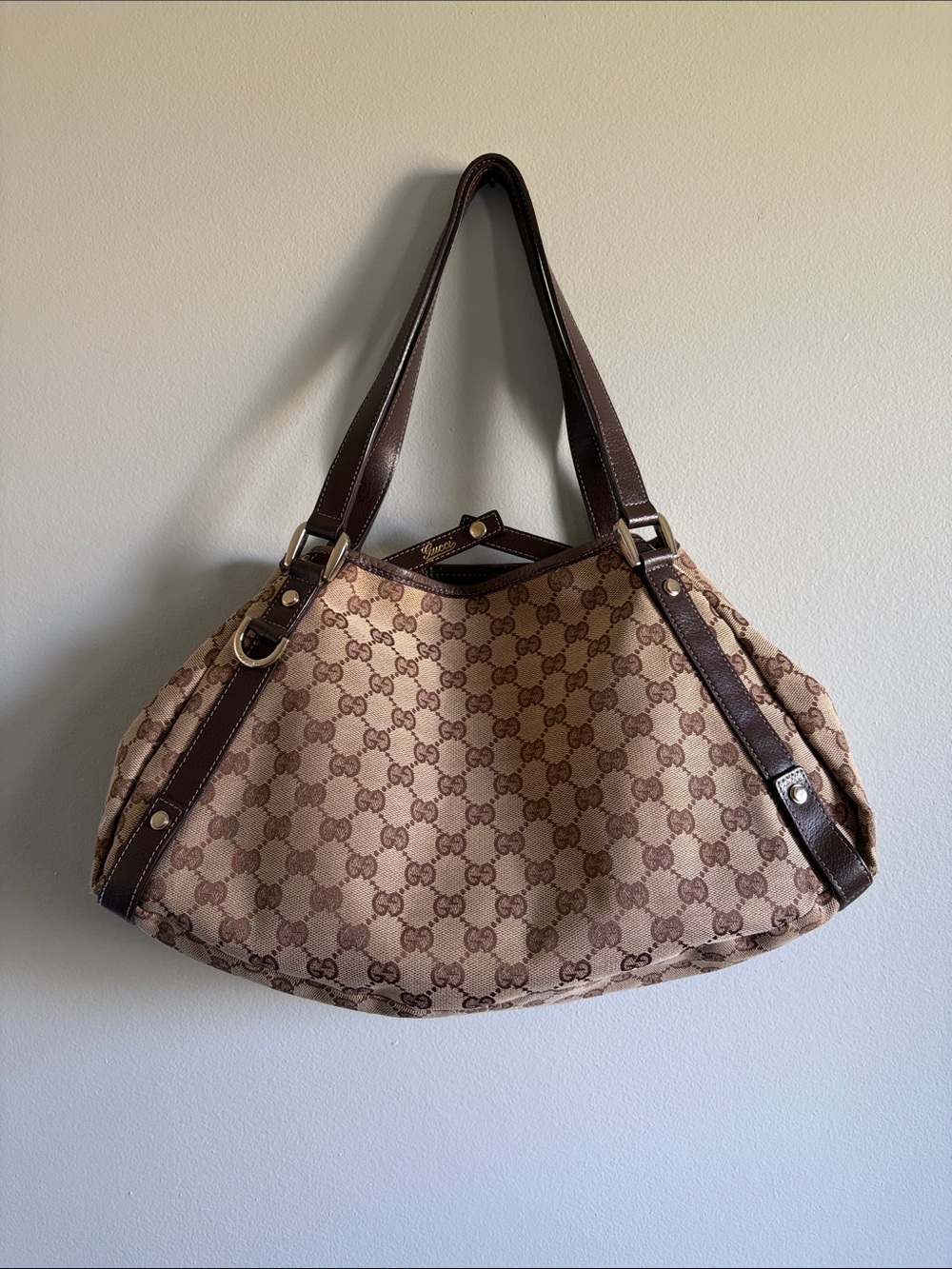 Brown Leather-Trim Shoulder Bag
